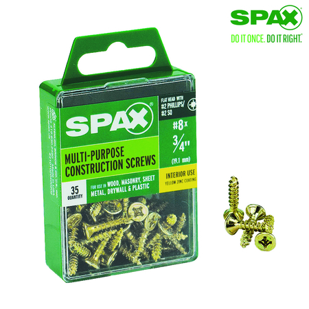 Spax Sheet Metal Screw, #8 x 3/4 in, Yellow Zinc Plated Flat Head 4101020400202